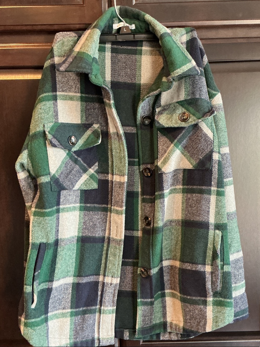 Green & Navy Plaid Button-Up Shacket